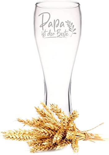 GRAVURZEILE Leonardo - Vaso de Trigo Copas con Grabado - Papa ist der Beste - Regalo Ideal Regalos para el Día del Padre - 0,5 l - Vaso de Cerveza de Trigo como Regalo de Cumpleaños para Hombres
