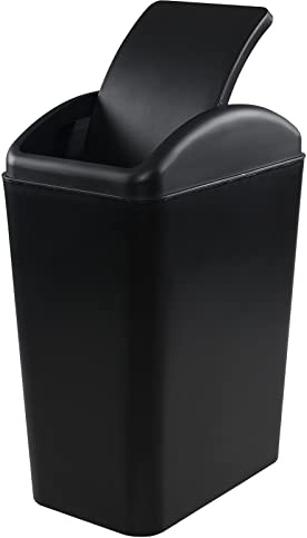 Drephia 4.5 Gallon Slim Trash Bin with Lid, Swing Top Garbage Can, Black