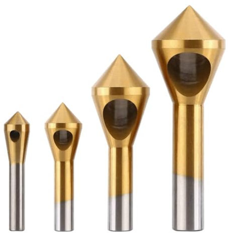 Teocpai 4pcs Fraise à Ébavurer Chanfreiner Outil D'ébavurage Revêtu de Titane Foret en HSS Conique 90° Foret à Fraise pour L'aluminium Bois et Plastique