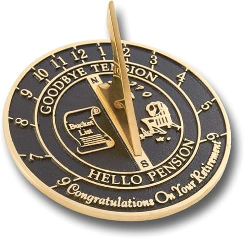 ANTIQUEMEDIEVAL Sonnenuhr für den Ruhestand, ein einzigartiges, handgefertigtes Geschenk, um ihre Arbeit zu symbalisieren. Aufschrift: Goodbye Tension Hello Pension, 25,4 cm
