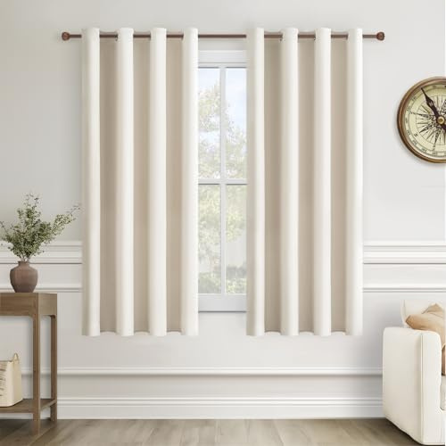 MRTREES Short Indoor Curtains, 2 Panels, 140 x 160 cm, Light Beige, Semi-Blackout, Thermal Insulated, Contemporary, Room Darkening, Living Room, Home Office, Children's Theater