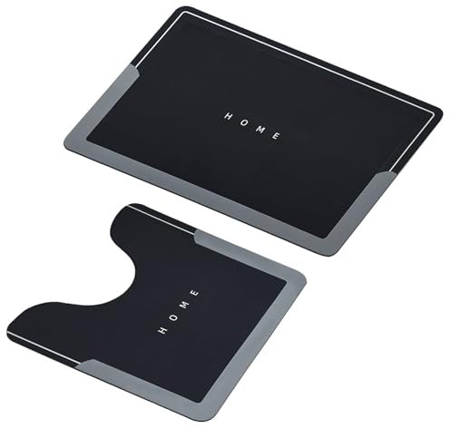 Taylor & Brown 2-Piece Non-Slip Bath & Toilet Mat | Bath Shower Floor Mat Set | Water Absorbent & Quick Drying to Keep Bathroom & Home Hygienic & Clean (Black)