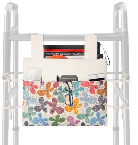 TOGETRUE Walker Bag, Handy Walker Basket with Water Cup Holder, Walker Accessories Storage Bag for Folding Walker, Wheelchairs, Strollers, 15x11.5 (Butterfly)