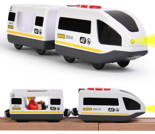 HOTUT Tren Eléctrico de Juguete para Niños, Tren de Locomotora de Acción, Juguete de Riel de Locomotora de Ferrocarril Magnético, Conexión Magnética, Motor Compatible con Vías de Madera