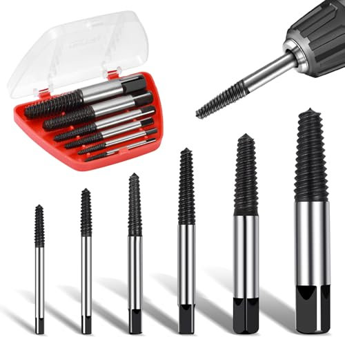 6Pcs Stud Extractor Drill Bit Set, Broken Screw Remover, Stripped Screw Extractor, Damaged Bolt Extractor, Fastener Removal Bit with Storage Box, Screw Extraction Tool for Thread Broken Stud