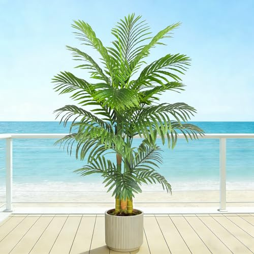 Artificial Golden Cane Palm Tree, 5FT Tall Artificial Plants with Black Pot