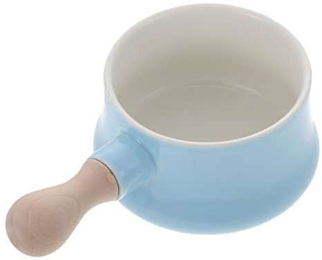UTHCLO Ciotola Ceramica Con Manico Legno Scodella Per Zuppa Latte e Dessert Capacità Per Colazione e Pranzi Casalinghi Colore Blu Elegante
