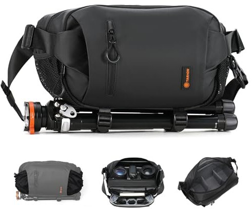 TARION Outdoor Camera Messenger Bag - 5L Crossbody Camera Sling Bag with Tripod Holder & Padded Strap & Removable Dividers & Expandable Wet and Dry Pocket for Hiking Photography for DSLR SLR XProber