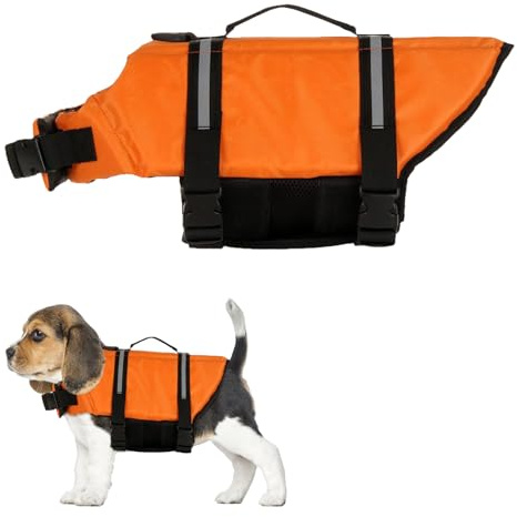Satiskid Dog Life Jacket, Dogs Swimming Vest With Buoyancy & Safety for Small Dogs, Dog Life Vest With Rescue Handle & Reflective Elements For Water Sports Pool And Beach, XS (Orange)