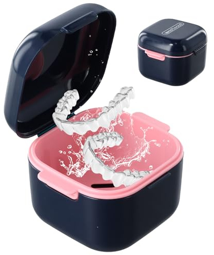 Etui Pour Appareils Dentaires, Portable Dentier Boîte de Orthodontique Protection Rangement pour Prothèses Dentaires Étui de Bain Prothèse Dentaire avec Passoire pour Stockage Trempage Nettoyage