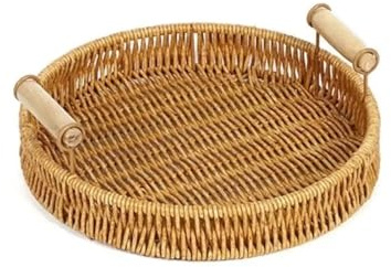 Korg korg, handvävd rottingkorg, för frukost, bröd, mat, förvaringsbricka, frukt, grönsaker, kakor, korg, plast, trådar (rund liten)