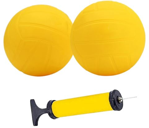 wisoolkic Roundnet Spelbollar Spikspel Ersättningsbollar Tjocka PVC Hållbara Mjuka Uppblåsbara Boll Snabb Uppblåsningspump PVC Uppblåsbara Boll Med Pump Stark Gul Mjuk, Gul, 5 tum 2 st