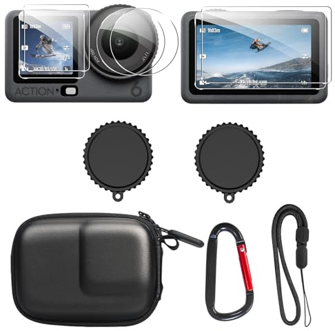 SYMIK Bolsa pequeña para DJI Osmo Action 6, tapa de lente de silicona, dureza HD 9H, protector de pantalla de lente, bolsa de transporte portátil, bolsa de viaje, mini funda para Osmo Action 6