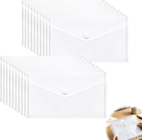20 Pack A5 Clear Plastic Wallets Folder,A5 Punched Pockets Clear Envelope | Expandable Waterproof Polly Pocket with 7 Holes Reinforcers Fit 2/3/4 Ring Binder Folder for Office Stationery Supplies