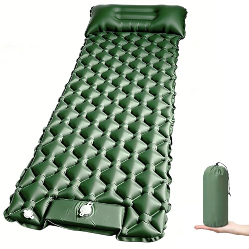 Sleeping Pad for Camping, Inflating Camping Mattress Built-in Foot Pump, Ultralight Waterproof Inflatable Sleep Pad for Backpacking Hiking Tent Travel, Compact Air Mattress with Carry Bag (Green)