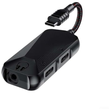 3-i-1 USB-C ljudkort för gaming och PC, kompakt ljudlösning med snabbladdning, robust ABS, förbättrar ljud för mobil och dator, svart