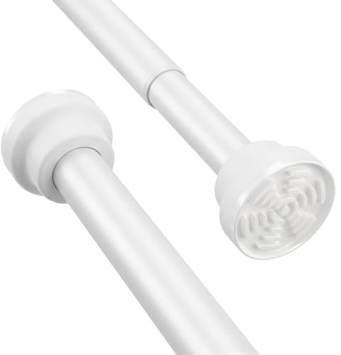 Extendable Shower Curtain Rail 85-140cm,Stainless Steel Shower Curtain Pole Curtain,Tension Rod No Drilling Adjustable Shower Rail Telescopic Shower Pole for Bath,Closet,Wardrobe,Kitchen White