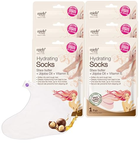Epielle Lot de 6 paires de masques hydratants pour les pieds, chaussettes hydratantes en profondeur pour pieds secs et talons craquelés, soulagent et adoucissent avec du beurre de karité et de l'huile
