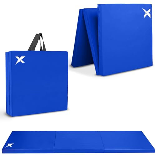 Xn8 Sports Tri-Fold Gymnastics Acro Tumble Mat –6cm Thick & 6Ft Long Foldable Gymnastic Exercise Crash Mats for Kids & Adults Non-Slip PU Leather Folding Gym Mat with Carrying Handles for Yoga Pilates
