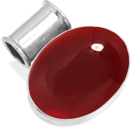 Jeweloporium Collar de plata con cuarzo granate rojo, colgante de plata de ley 925 para mujer, joya bohemia con piedras preciosas ovaladas gruesas