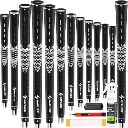 SAPLIZE Juego de 13 empuñaduras de golf con kit de regripping completo, mediano, empuñaduras de goma para palos de golf, blanco