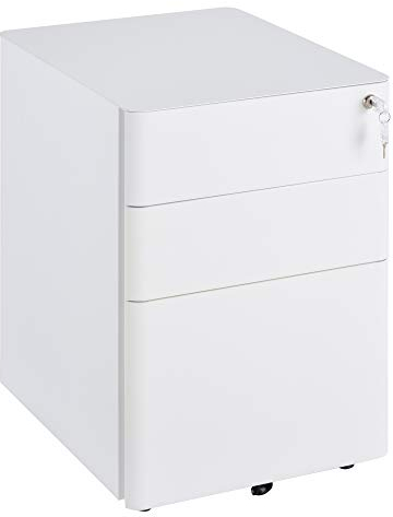 Vinsetto Rollcontainer, mobiler Aktenschrank mit 3 Schubladen, abschließbarer Büroschrank mit Hängeregistratur, Aufbewahrung, Stahl, 39 x 48 x 59 cm Weiß