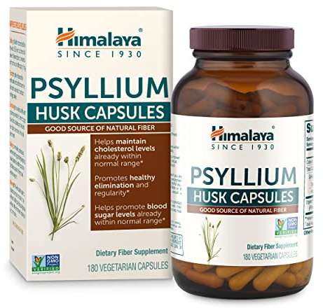 Himalaya Psyllium Husk Capsules - Daily Fiber Supplement for Supporting Digestive Health and Regularity - Vegan, Non-GMO, Sugar Free, Gluten Free, 180 Capsules