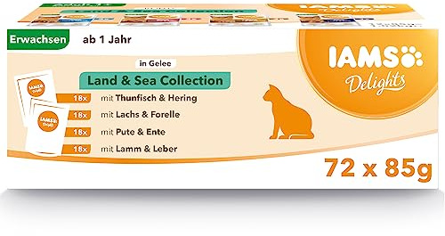 Iams Advanced Nutrition Chat Adulte Assortiment Sachets Humides Terre Land Collection, en gelée - 72 sachets x 85g