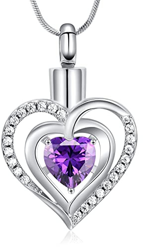 Minicremation - Collar de joyería de cremación, diseño de urna en forma de corazón, para cenizas de mujeres, joyería de cremación infinita, medallón de piedra de nacimiento, cristales, colgante
