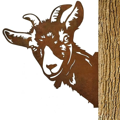 Naapesi Décoration de jardin en métal - 30 x 28 cm - Piquet de jardin - Rouille animale - Décoration de ferme avec vis (chèvre)