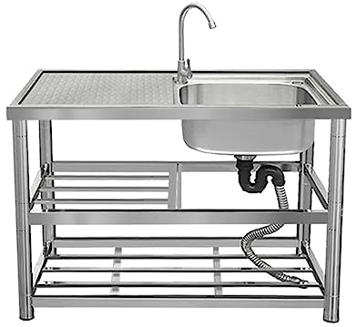 Evier buanderie avec Conduite d'eau Froide Et Chaude Évier Cuisine 1 Bac avec Plate-Forme D'exploitation evier exterieur de jardin Grand Évier de restaurant commercial pour Restaurants,Salle de Bain (