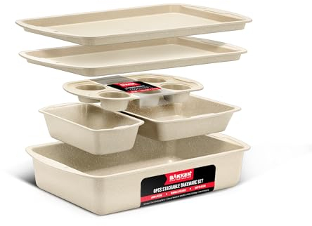Bakken Swiss - Bakeware Set – 6 Piece – Stackable, Deluxe, Non-Stick Baking Pans for Professional and Home Cooking – Carbon Steel, White Stone Coating