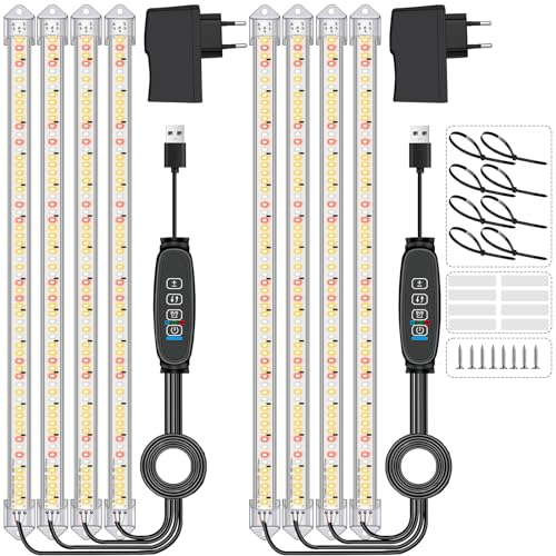 2 paquets 4 Barres Lumière de croissance pour plantes,Lumière à spectre complet pour plantes d'intérieur, Minuterie automatique 3/9/12H, 10 niveaux de gradation pour les plantes succulentes