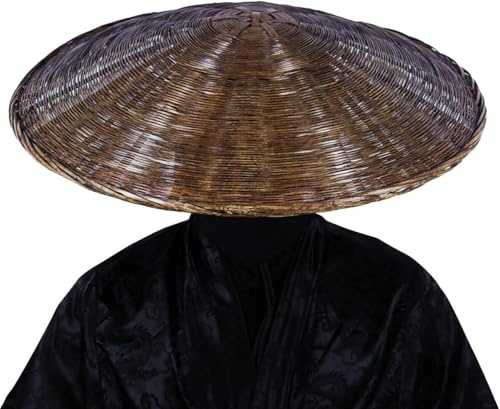 HYQOUKLR Traditional Samurai Swordsman Cosplay Hat, Chinese Bamboo Hat, 21 Diameter X 4 Depth(Svart)