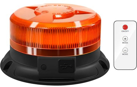 Dinfu Rundumleuchte akku mit Fernsteuerung, 12V Gelb Warnleuchte magnet 9 Modes Warnlicht mit Kfz-Ladekabel und USB-Kabel für Auto KFZ LKW Traktor SUV j-eep