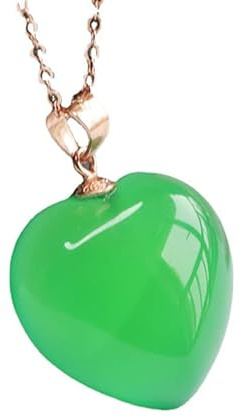 Collier avec pendentif en forme de cœur en calcédoine verte naturelle incrustée d'argent S925 (vert à l'exception de la chaîne)