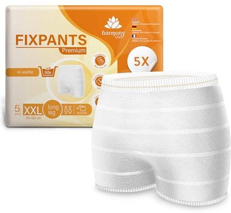 Harmony Care Fixpants Premium – Pantaloni a rete extra morbidi per incontinenza e letto settimanale, pantaloni di fissaggio per inserti per incontinenza, mutandine a rete a lunga durata, XXL, 5 pezzi