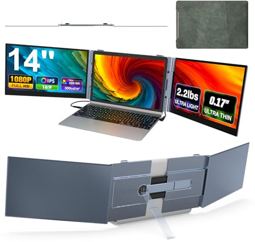SMISEACOW Monitor portatile per laptop,Ultra-sottile e Ultra-leggero da 14″FHD 1080P S8Pro Triplo Schermo PC Portatile,Plug & Play per laptop da 13-17″con supporto,compatibile con Windows/Mac/Linux