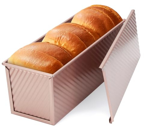 VINATO Stampo per Pane in Cassetta, (32x12x11,5 cm) Grande Capacità, per 1000 g di Impasto, Acciaio al Carbonio con Coperchio Antiaderente, Teglia per Pane Tostato Plumcake, e Panificazione