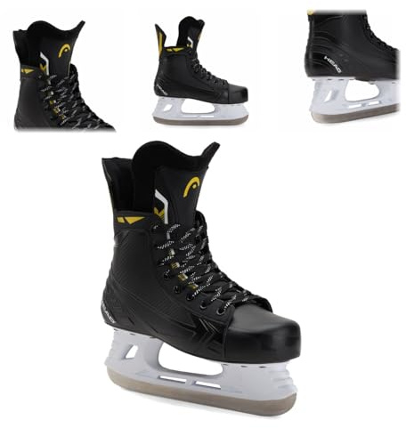 Head S90-PLUS Pattini da hockey su ghiaccio, per principianti, PVC e poliestere, lame in acciaio inossidabile, regolazione della lunghezza, fodera morbida (nero, 46)