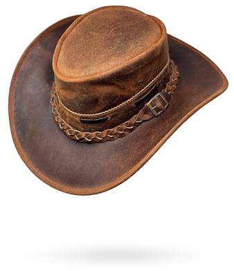 Albsales Lederhut Western Cowboy – Outdoor Hut Reiten, Wandern & Abenteuer Rustic Brown (DE/NL/SE/PL, Alphanumerisch, M)