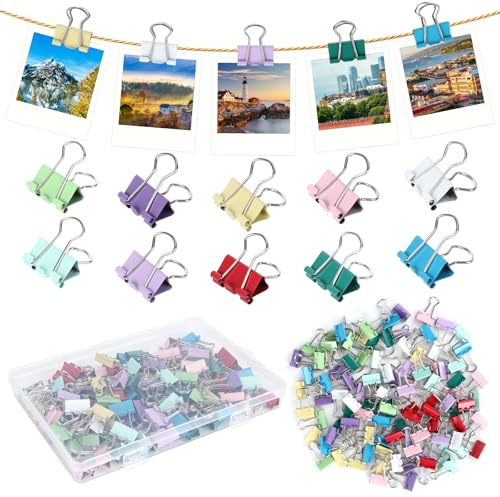 Lot de 100 trombones pliables réutilisables en métal de 19 mm | Pinces polyvalentes avec boîte de rangement, petites pinces pliables pour papier à lettre, papier (multicolore)