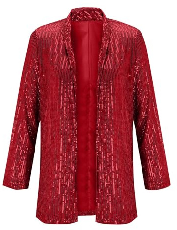Generisk kavaj för kvinnor, elegant festlig glitter, paljettjacka för damer, glitterblazer med revers krage, paljettblazer, trendig kostymjacka, glänsande kavajjacka, karneval, kostym, enfärgad kofta