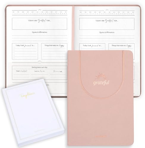 Mallar Tacksamhetsdagbok – daglig mindfulness och självvårdande anteckningsbok med premium läderfodral, guidade meddelanden, 170 gsm papper, guldfolie, satinband och lyxig presentförpackning för