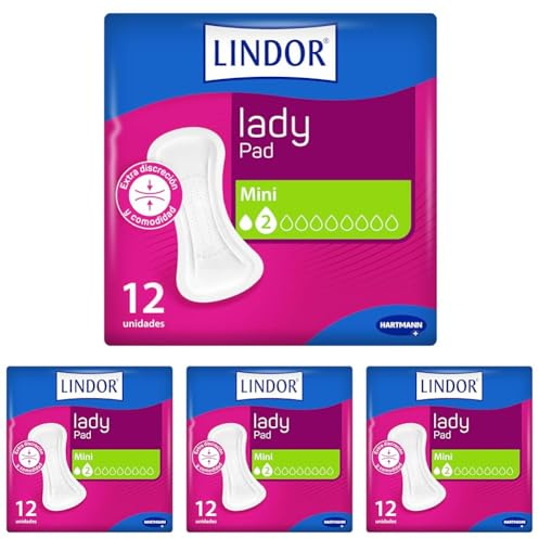 Lindor Lady: Compresas para Mujeres con Pérdidas de Orina, Mini, Protectores y Absorbentes para Incontinencia, 12 unidades (Paquete de 4)