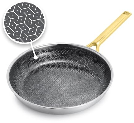 GreenPan Hybrid 10” Nonstick Stainless Steel Frying Pan Skillet, APEX Tri-Ply Thermobond PFAS-Free Ceramic Cookware, Induction & All Cooktop Compatible, Oven Temp to 850°F, Dishwasher Safe, Gold