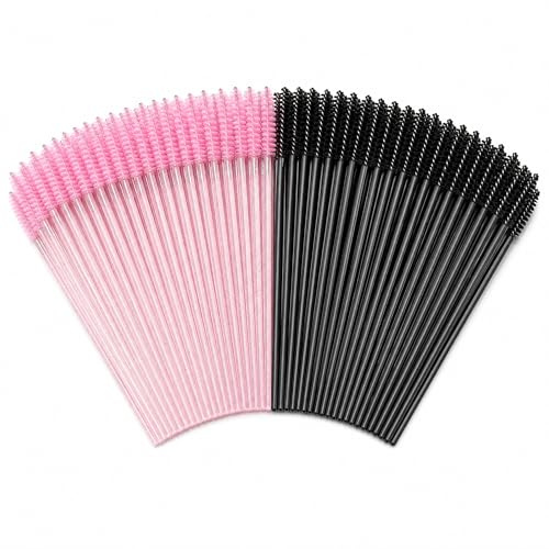 100 PCS Disposable Eyelash Brushes Spoolies, Mascara Wands Applicator, Disposable Eyelash & Eyebrow Brushes for Lash Extensions Professional Makeup Tools, Crystal&Black