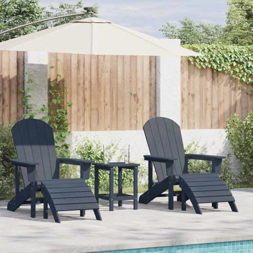 LoogCape Garden Chair 3-Piece Navy Blue Polyethylene Weatherproof with Armrest and Backrest, Stackable and Foldable, Ideal as a Balcony Chair, Patio Chair or Camping Chair for Outdoor and Garden