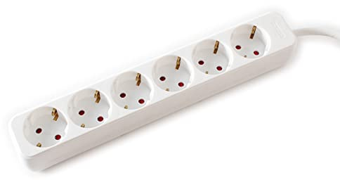 Value - Ciabatta elettrica a 6 prese, senza interruttore, con protezione per bambini, 1,5 m, colore: Bianco