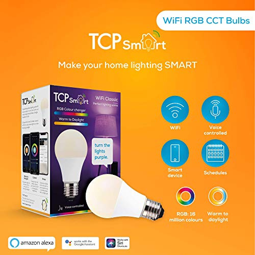 TCP Smart Wi-Fi LED Lightbulb Classic E27 Colour Tuneable White & Colour Changing Dimmable, Rgb